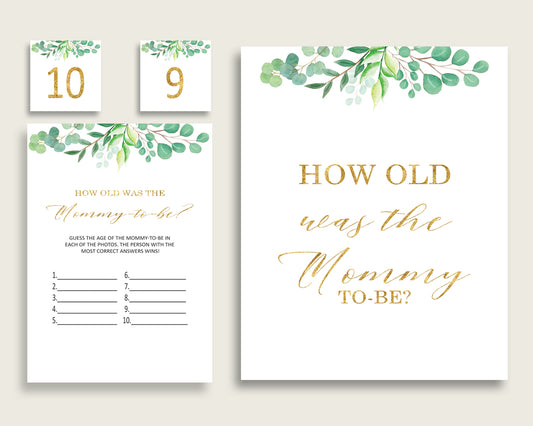 Green Gold How Old Was The Mommy To Be, Gender Neutral Baby Shower Game Printable, Greenery Guess Mommy's Age Game, Instant Download, Y8X33