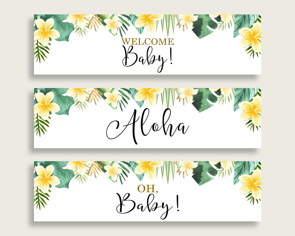 Green Yellow Water Bottle Labels Printable, Tropical Water Bottle Wraps, Tropical Baby Shower Gender Neutral Bottle Wrappers, Instant 4N0VK