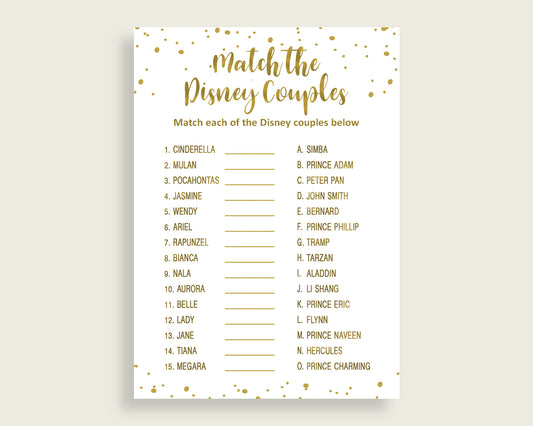 Match The Disney Couples Bridal Shower Match The Disney Couples Gold Bridal Shower Match The Disney Couples Bridal Shower Gold Match G2ZNX