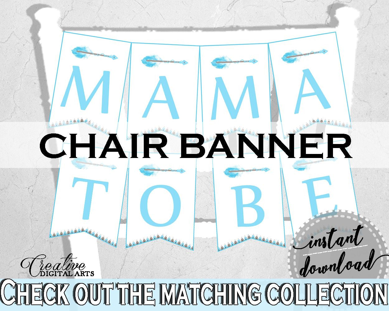 Chair Banner Baby Shower Chair Banner Aztec Baby Shower Chair Banner Blue White Baby Shower Aztec Chair Banner - QAQ18 - Digital Product