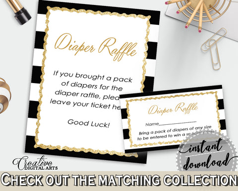 Baby shower DIAPER RAFFLE insert card printable for baby shower with black stripes color theme, digital Jpg Pdf, instant download - bs001