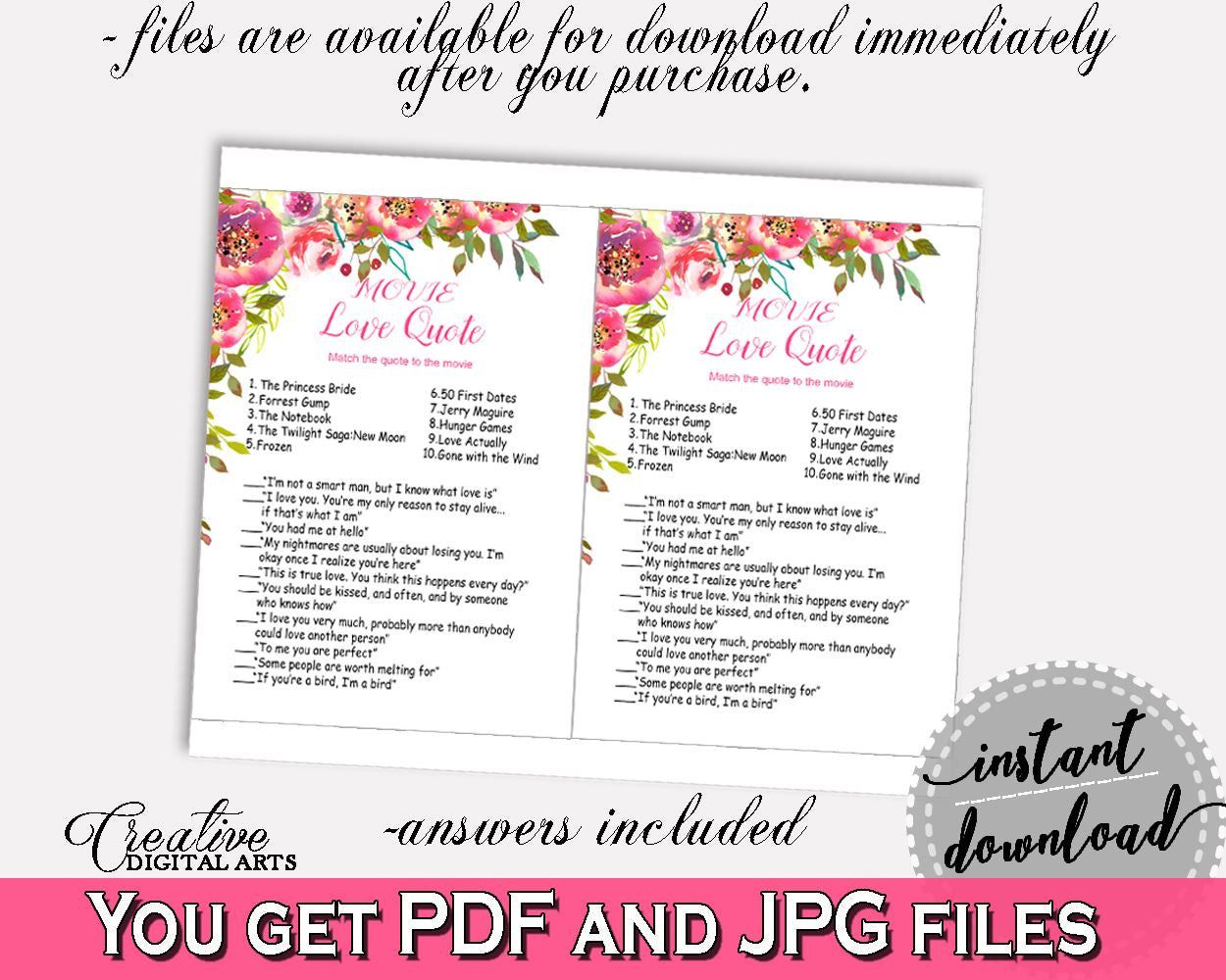 Movie Love Quotes Bridal Shower Movie Love Quotes Spring Flowers Bridal Shower Movie Love Quotes Bridal Shower Spring Flowers Movie UY5IG - Digital Product