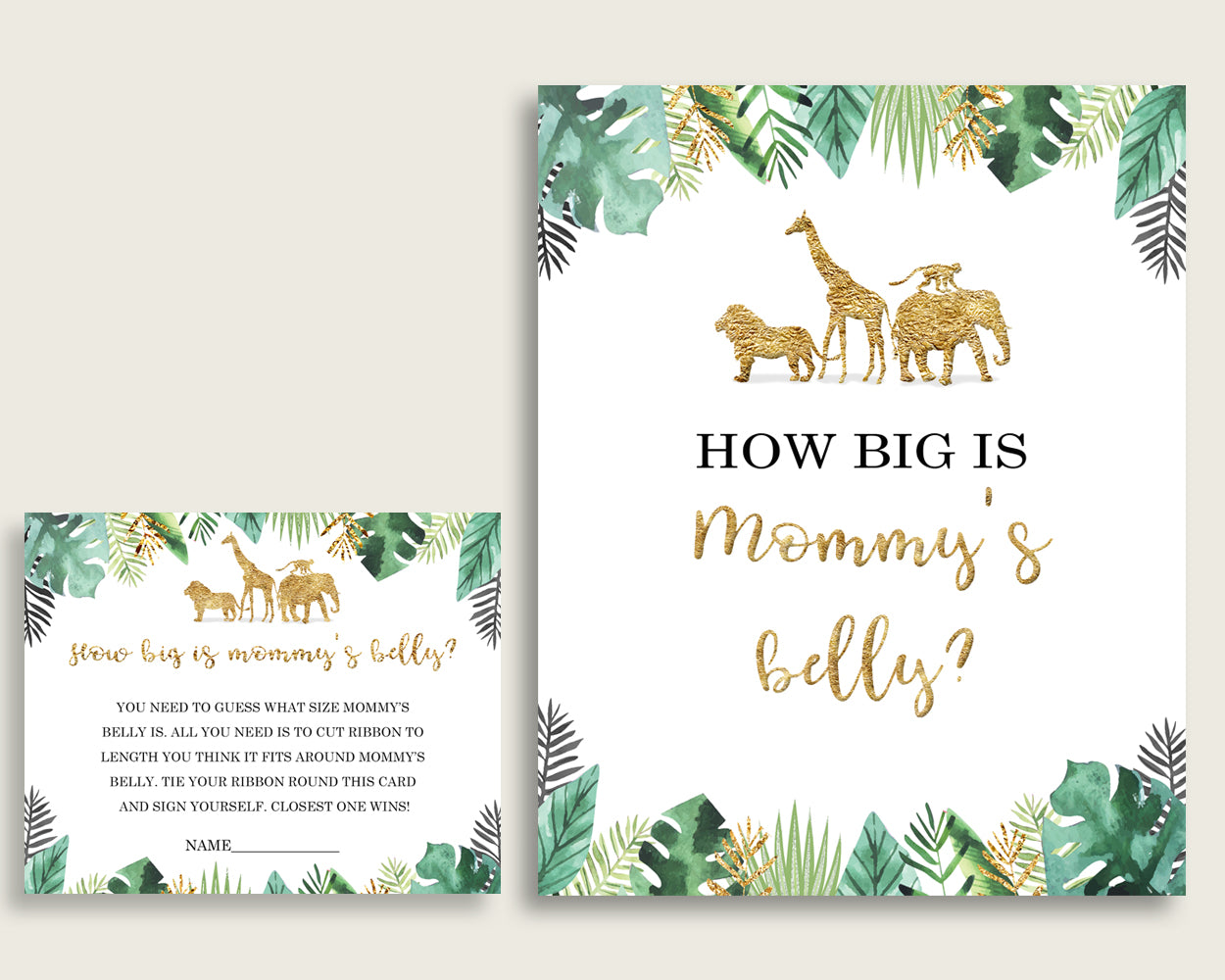 Gold Green How Big Is Mommy's Belly Game, Jungle Baby Shower Gender Neutral, Guess Mommys Belly Size, Mommy Tummy Game, Instant EJRED