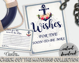 Nautical Anchor Flowers Bridal Shower Wishes For The Soon To Be Mrs in Navy Blue, best wishes, underwater theme, shower celebration - 87BSZ - Digital Product