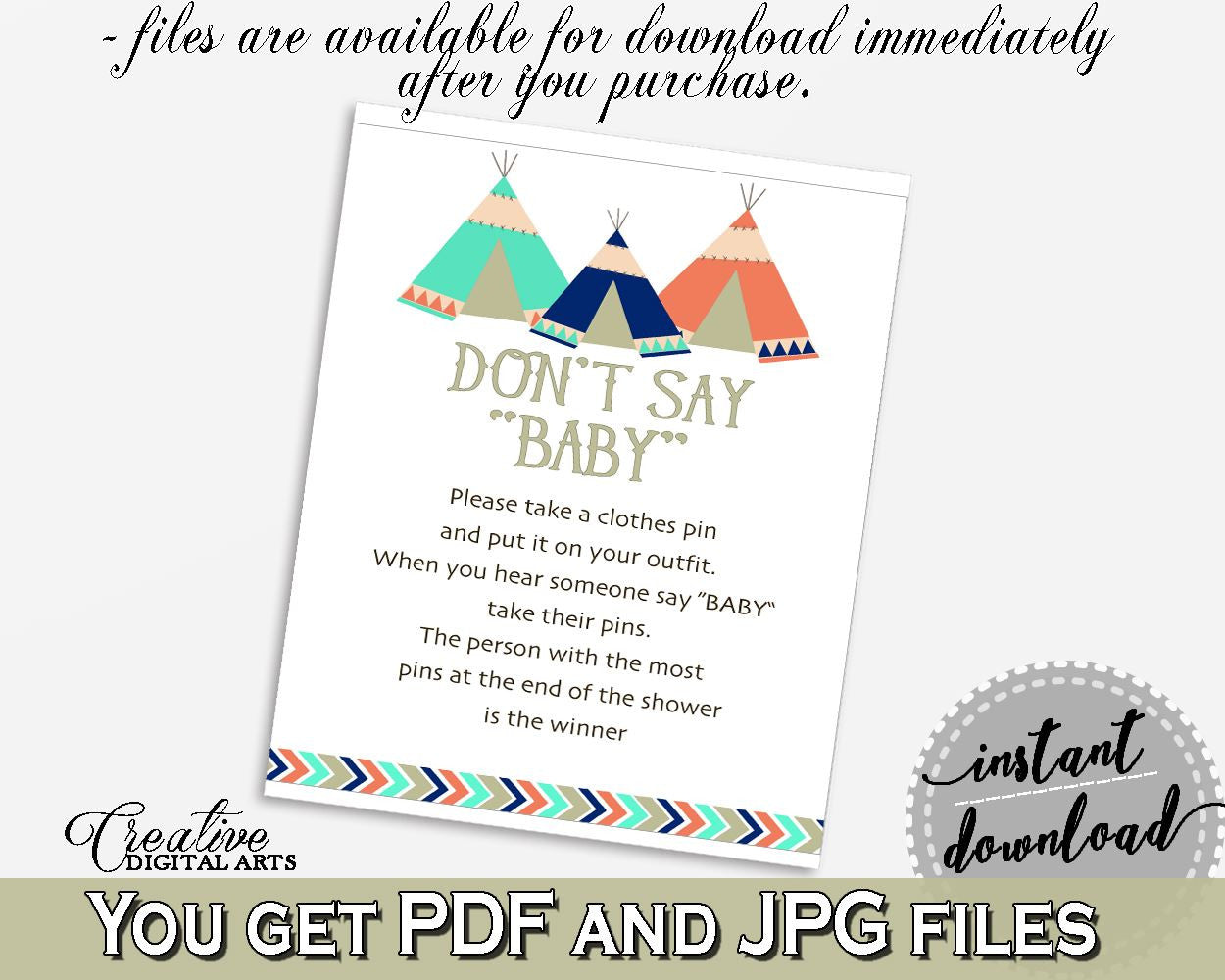 Dont Say Baby Baby Shower Dont Say Baby Tribal Teepee Baby Shower Dont Say Baby Baby Shower Tribal Teepee Dont Say Baby Green Navy - KS6AW - Digital Product