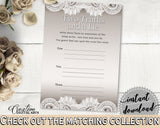 Traditional Lace Bridal Shower Two Truths And A Lie Game in Brown And Silver, tell a lie, shabby chic bridal, shower celebration - Z2DRE - Digital Product