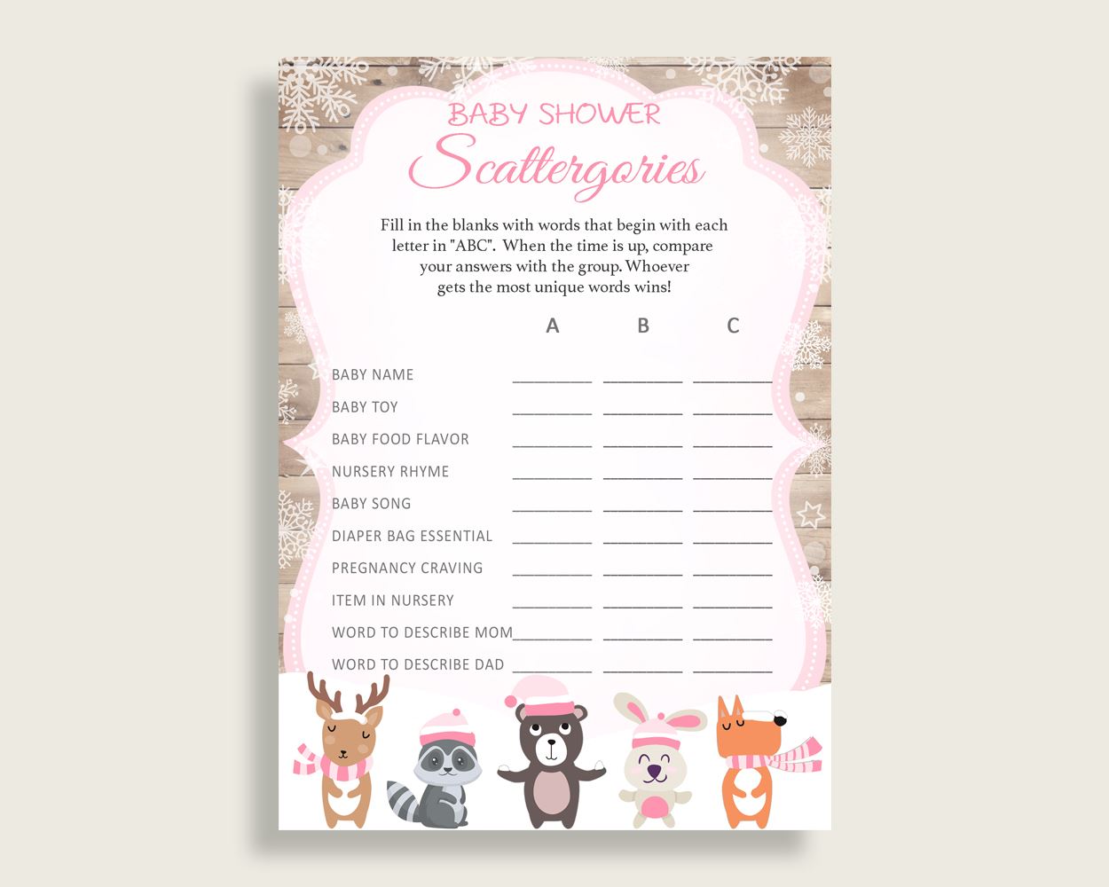 Scattergories Baby Shower Scattergories Forest Girl Baby Shower Scattergories Baby Shower Forest Girl Scattergories Pink White pdf jpg OBJUF - Digital Product