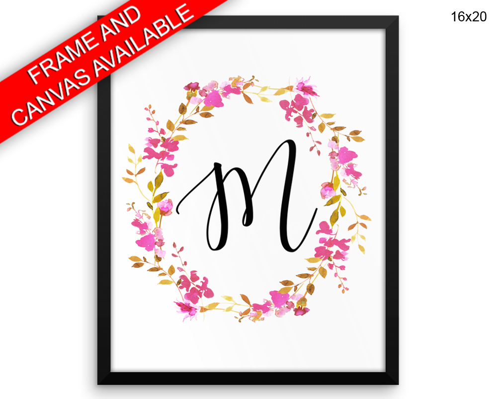 M Initial Print, Beautiful Wall Art with Frame and Canvas options available Letters Decor