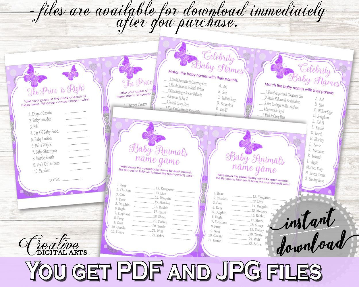 Games Baby Shower Games Butterfly Baby Shower Games Baby Shower Butterfly Games Purple Pink party theme, customizable files, prints 7AANK - Digital Product