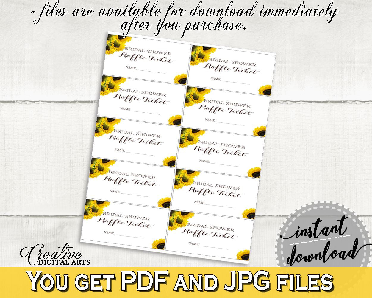 Raffle Ticket Bridal Shower Raffle Ticket Sunflower Bridal Shower Raffle Ticket Bridal Shower Sunflower Raffle Ticket Yellow White SSNP1 - Digital Product