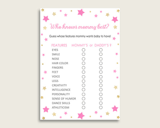 Pink Gold Who Knows Mommy Best Game, Guess The Features, Twinkle Star Baby Shower Girl, How Well Do You Know Parents To Be, Instant bsg01