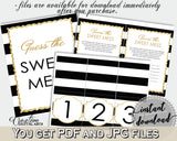 Baby shower GUESS the SWEET MESS game cards tents and sign with black stripes color theme, glitter gold, Jpg Pdf, instant download - bs001