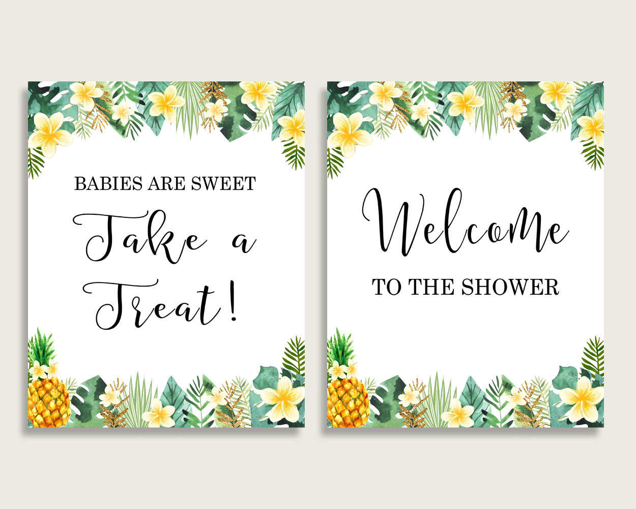 Tropical Baby Shower Gender Neutral Table Signs Printable, Green Yellow Party Table Decor, Favors, Food, Drink, Treat, Guest Book 4N0VK