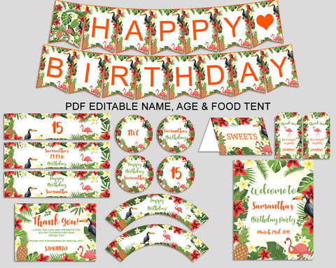 Birthday Tropical Party Decor Tropical Editable Package Green Yellow Birthday Decoration Tropical Birthday Kit Boy Girl 8LFM8