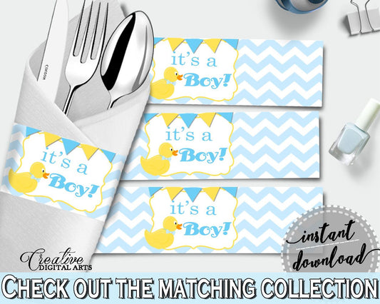 Yellow Rubber Duckie Blue And Mint Utensils Decorations Napkin Stickers NAPKIN RINGS, Instant Download, Party Organization - rd002 - Digital Product