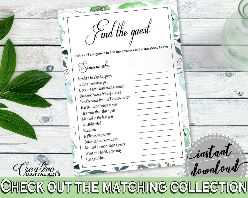 Find The Guest Bridal Shower Find The Guest Botanic Watercolor Bridal Shower Find The Guest Bridal Shower Botanic Watercolor Find The 1LIZN - Digital Product