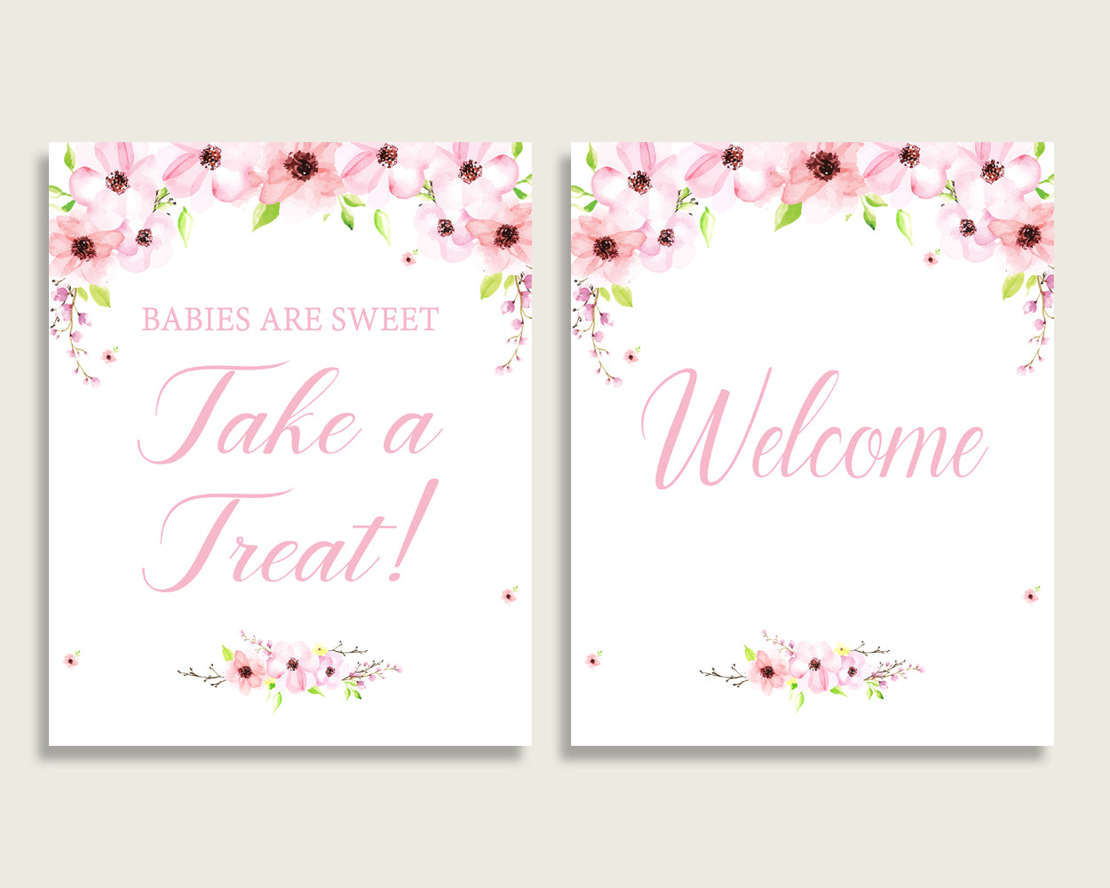 Flower Blush Baby Shower Girl Table Signs Printable, Pink Green Party Table Decor, Favors, Food, Drink, Treat, Guest Book, Instant VH1KL