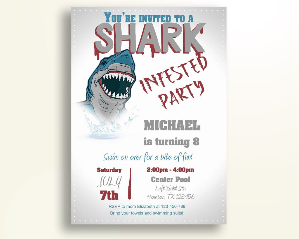 Shark Attack Birthday Invitation Shark Attack Birthday Party Invitation Shark Attack Birthday Party Shark Attack Invitation Boy 5AXCU - Digital Product