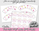 Glitter Hearts Bridal Shower Cupcake Toppers And Wrappers in Gold And Pink, cupcake supplies,  gold glitter shower, digital print - WEE0X - Digital Product