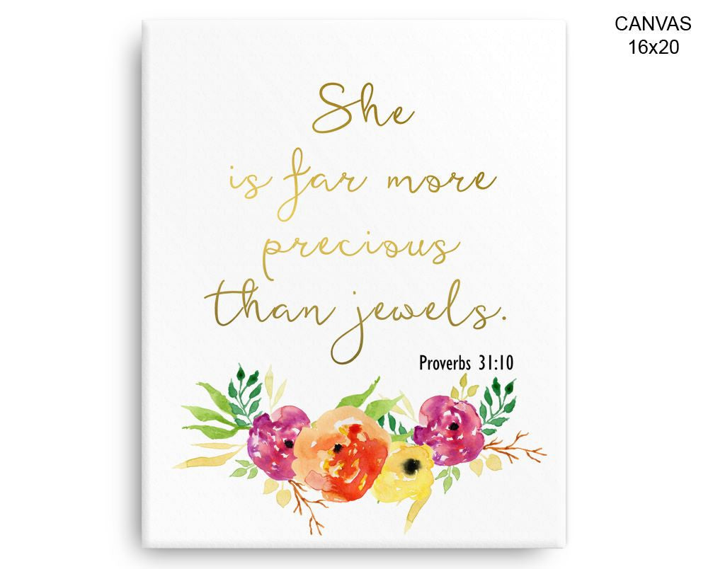 She Is Far More Precious Than Jewels Print, Beautiful Wall Art with Frame and Canvas options