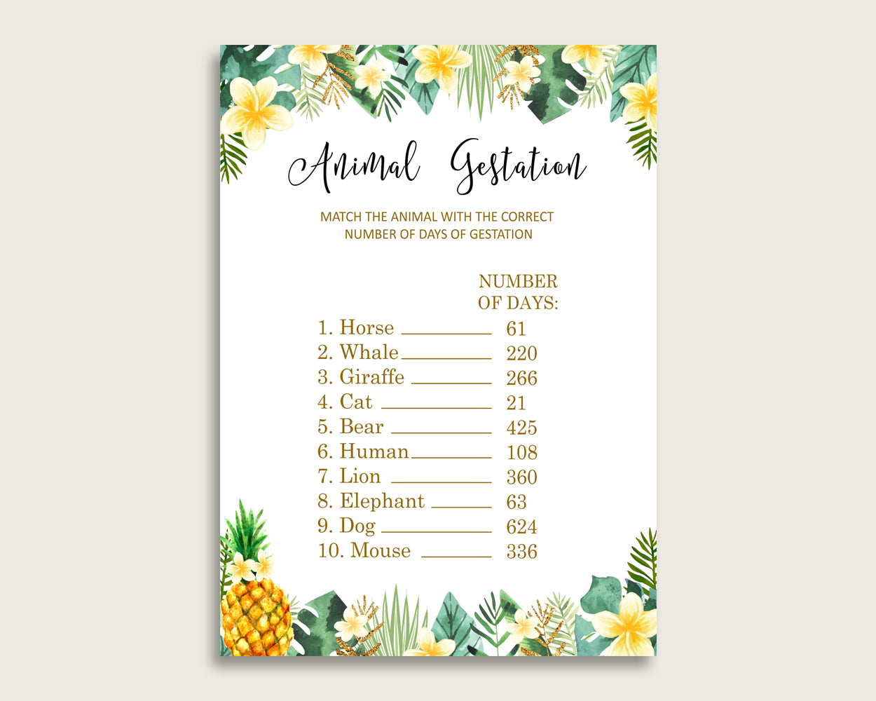 Tropical Animal Pregnancy Gestation Game, Green Yellow Baby Shower Gender Neutral Printable Activities, Instant Download, Popular 4N0VK