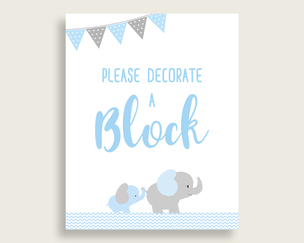 Blue Grey Please Sign A Block Sign and Decoarate A Block Sign Printables, Elephant Boy Baby Shower Decor, Instant Download, ebl02