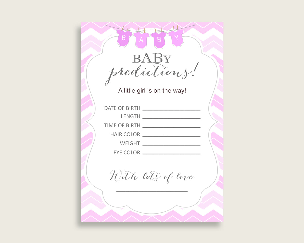 Chevron Baby Shower Prediction Cards & Sign Printable, Pink White Baby Prediction Game Girl, Instant Download, Light Pink Popular Zig cp001