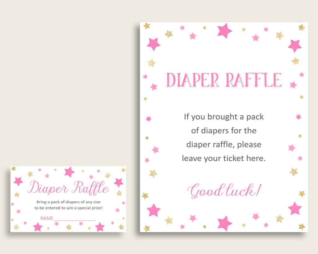 Twinkle Star Baby Shower Diaper Raffle Tickets Game, Girl Pink Gold Diaper Raffle Card Insert and Sign Printable, Instant Download bsg01