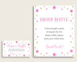 Twinkle Star Baby Shower Diaper Raffle Tickets Game, Girl Pink Gold Diaper Raffle Card Insert and Sign Printable, Instant Download bsg01