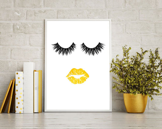 Wall Decor Eyelashes Printable Lips Prints Eyelashes Sign Lips Beauty Art Lips Beauty Print Eyelashes Printable Art Eyelashes gold lips - Digital Download