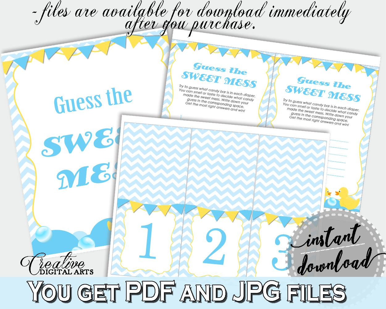 Baby Shower Cute Yellow Duckie Sweet Mess Dirty Nappy GUESS THE SWEET Mess, Party Organizing, Party Stuff, Pdf Jpg - rd002 - Digital Product