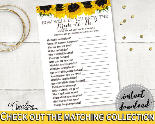 How Well Do You Know The Bride To Be Bridal Shower How Well Do You Know The Bride To Be Sunflower Bridal Shower How Well Do You Know SSNP1 - Digital Product