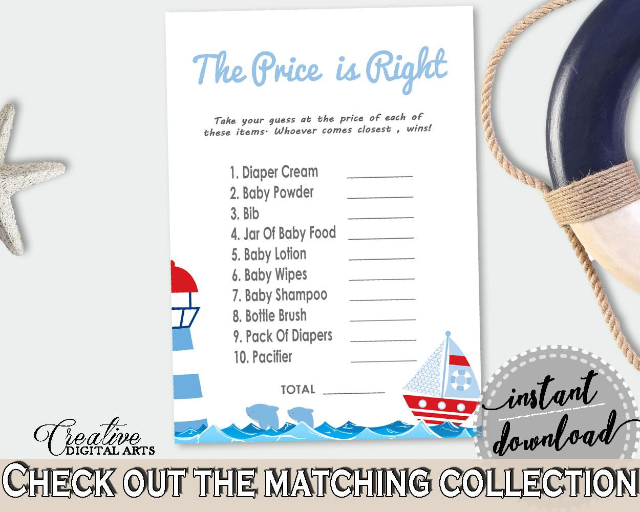 Price Is Right Baby Shower Price Is Right Nautical Baby Shower Price Is Right Baby Shower Nautical Price Is Right Blue Red prints - DHTQT - Digital Product