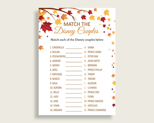 Match The Disney Couples Bridal Shower Match The Disney Couples Fall Bridal Shower Match The Disney Couples Bridal Shower Autumn Match YCZ2S