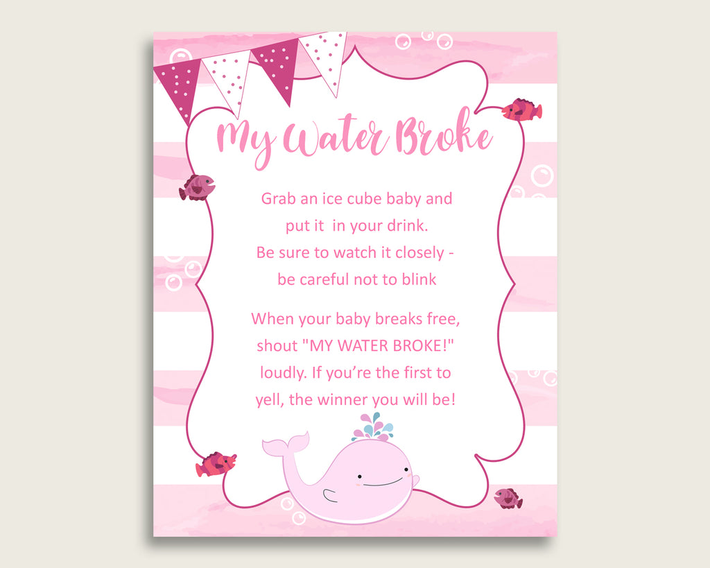 Pink Whale Baby Shower My Water Broke Game Printable, Pink White Ice Cube Babies Game, Girl Baby Shower Frozen Babies Game Sign 8x10 wbl02