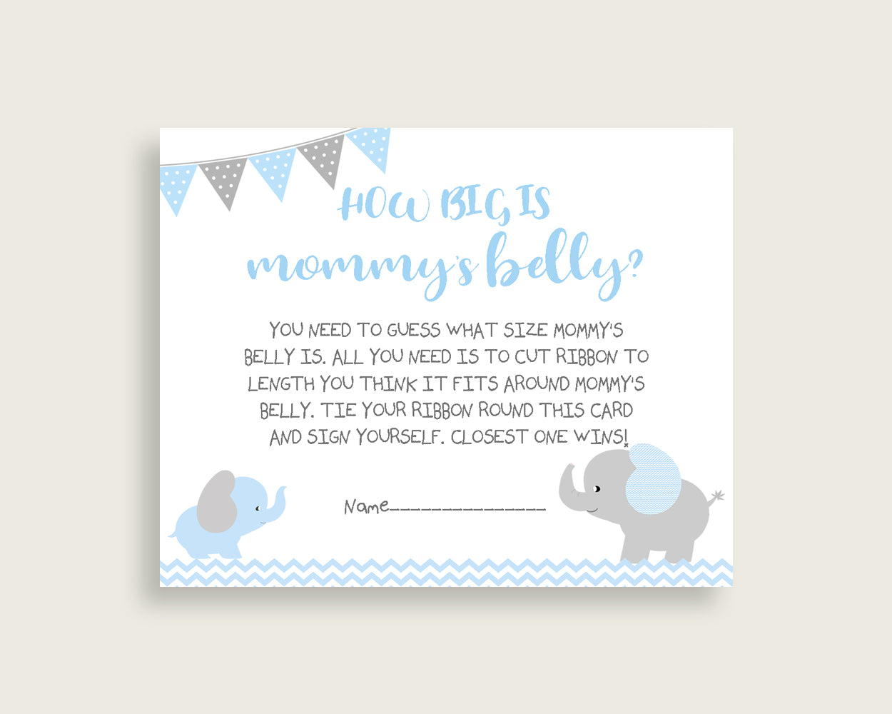 Blue Grey How Big Is Mommy's Belly Game, Elephant Baby Shower Boy, Guess Mommys Belly Size, Mommy Tummy Game, Instant Download, ebl02