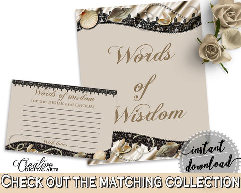 Words Of Wisdom For The Bride And Groom in Seashells And Pearls Bridal Shower Brown And Beige Theme, bridal advice cards, prints - 65924 - Digital Product