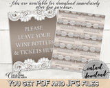 Traditional Lace Bridal Shower Wine Raffle in Brown And Silver, wine raffle tickets, shower crochet, party organizing, party plan - Z2DRE - Digital Product