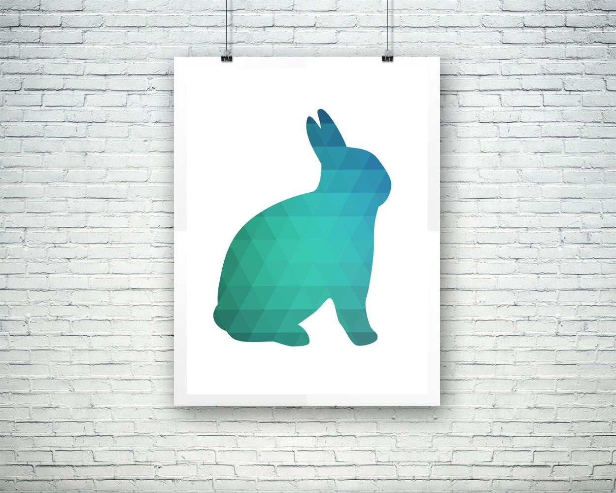 Wall Decor Geometric Printable Rabbit Prints Geometric Sign Rabbit  Printable Art Geometric rabbit silhouette rabbit wall art mint animal - Digital Download