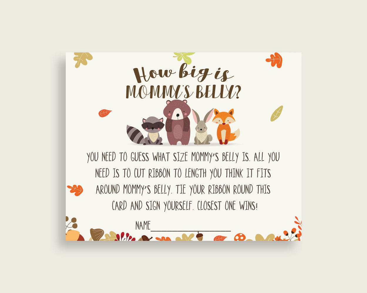 Brown Beige How Big Is Mommy's Belly Game, Woodland Baby Shower Gender Neutral, Guess Mommys Belly Size, Mommy Tummy Game, Instant w0001